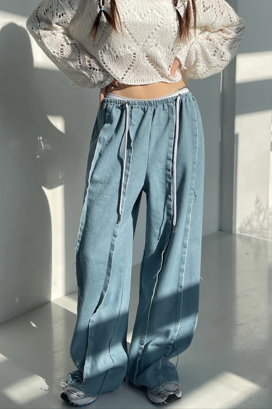 New Track Wide Leg Stringed Denim Pants