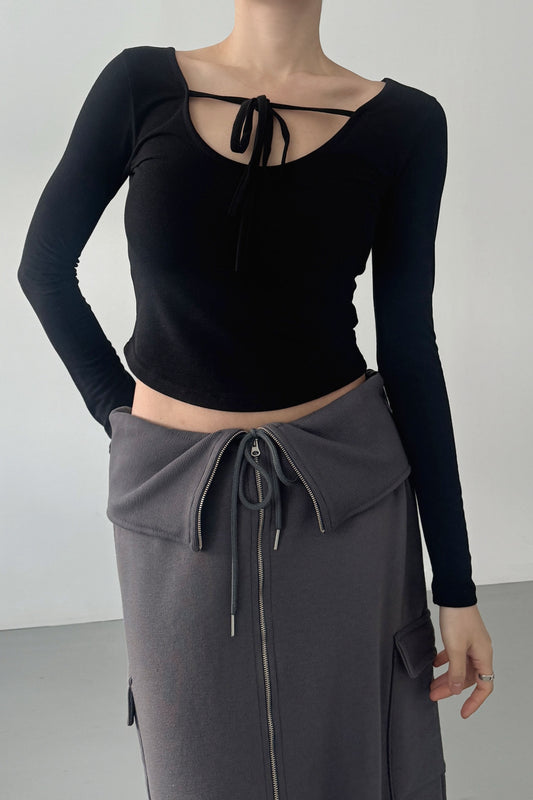 Luna Reversible-Tie Cropped Long Sleeve