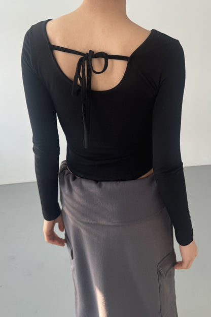 Luna Reversible-Tie Cropped Long Sleeve