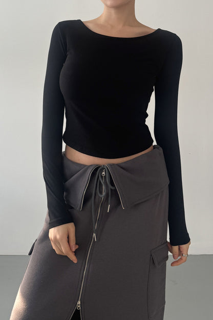 Luna Reversible-Tie Cropped Long Sleeve