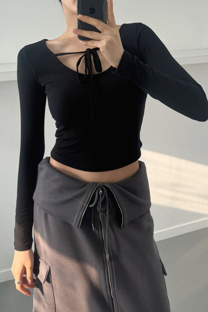 Luna Reversible-Tie Cropped Long Sleeve