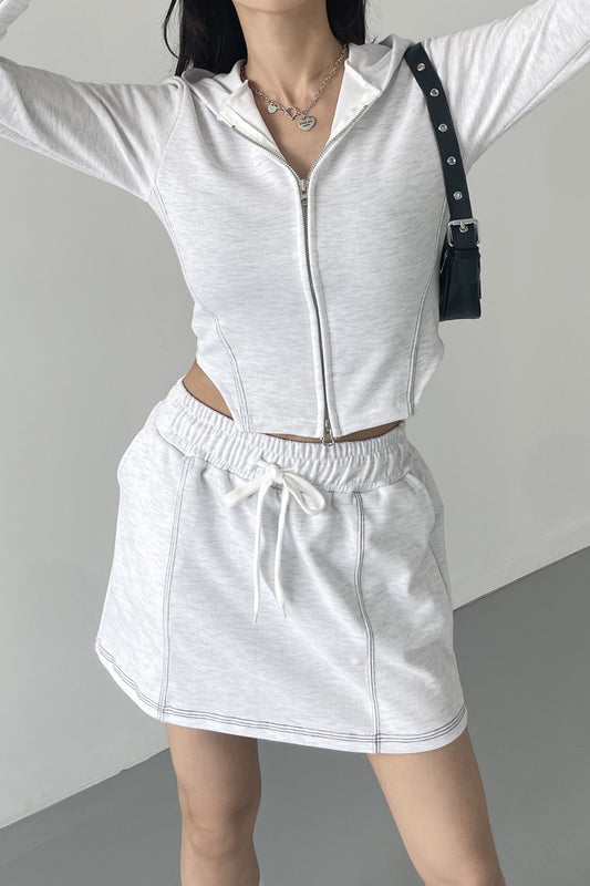Stitch Side Slit Hooded Zip-Up
