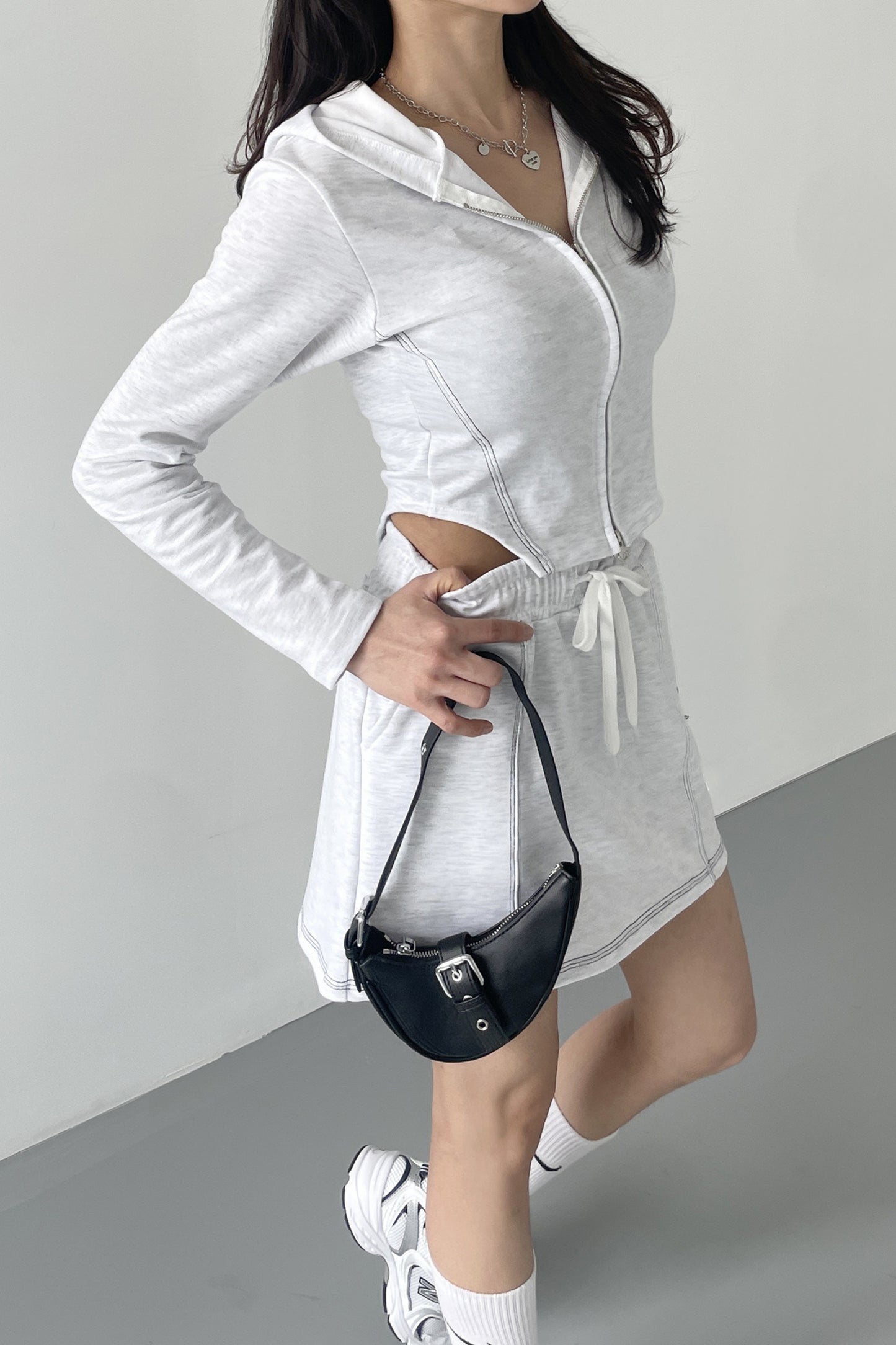 Stitch Side Slit Hooded Zip-Up