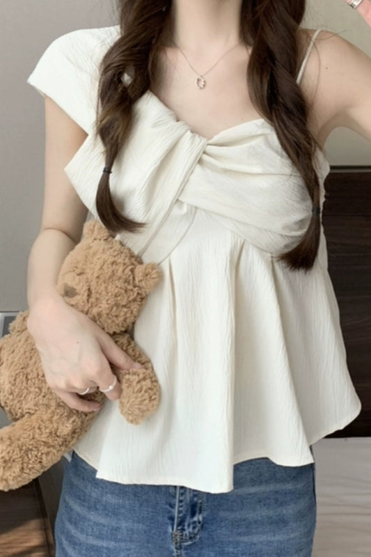 Unbalanced Pleated Sleeveless Blouse Top