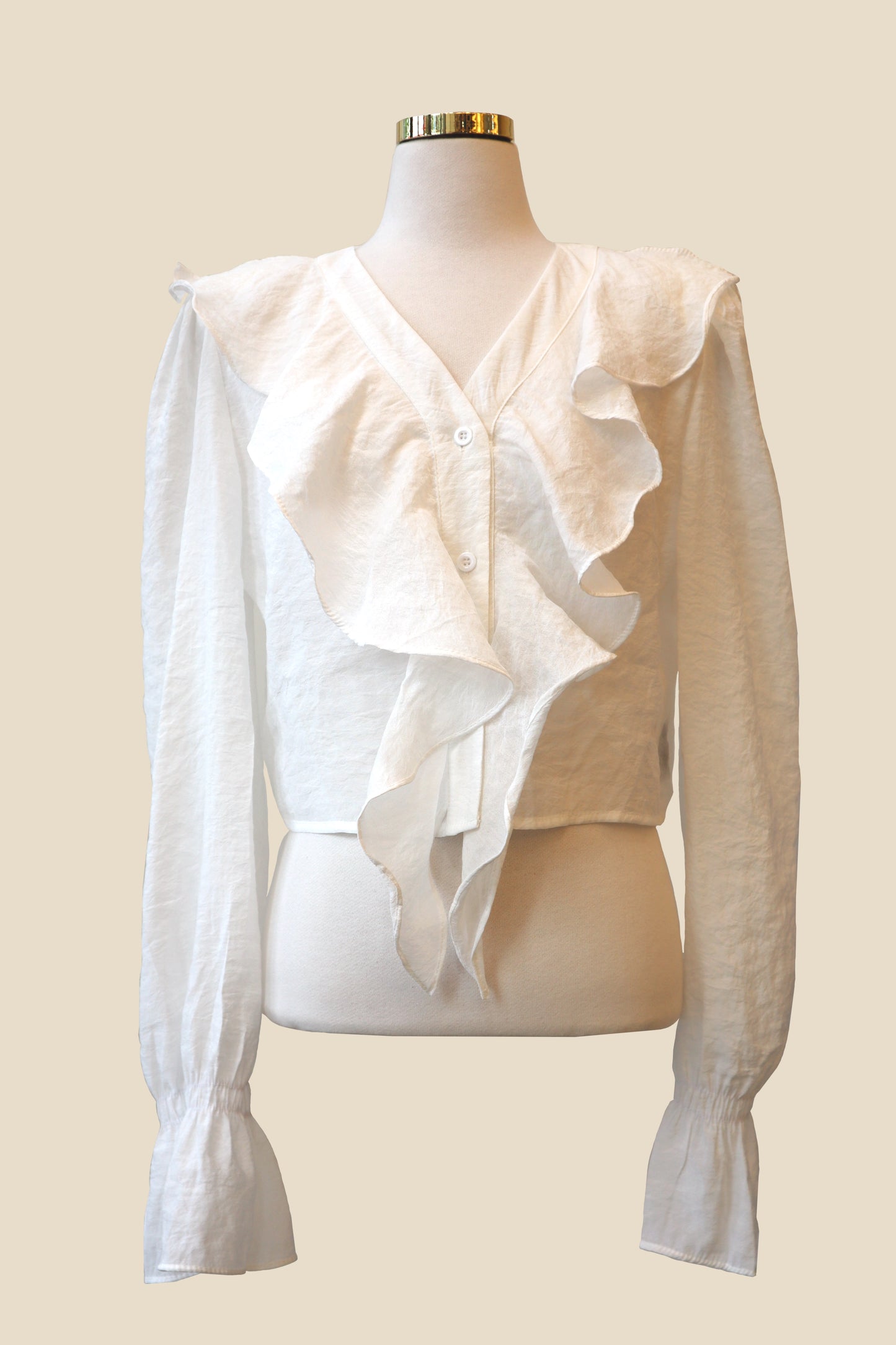 V-Ruffle Placket Blouse