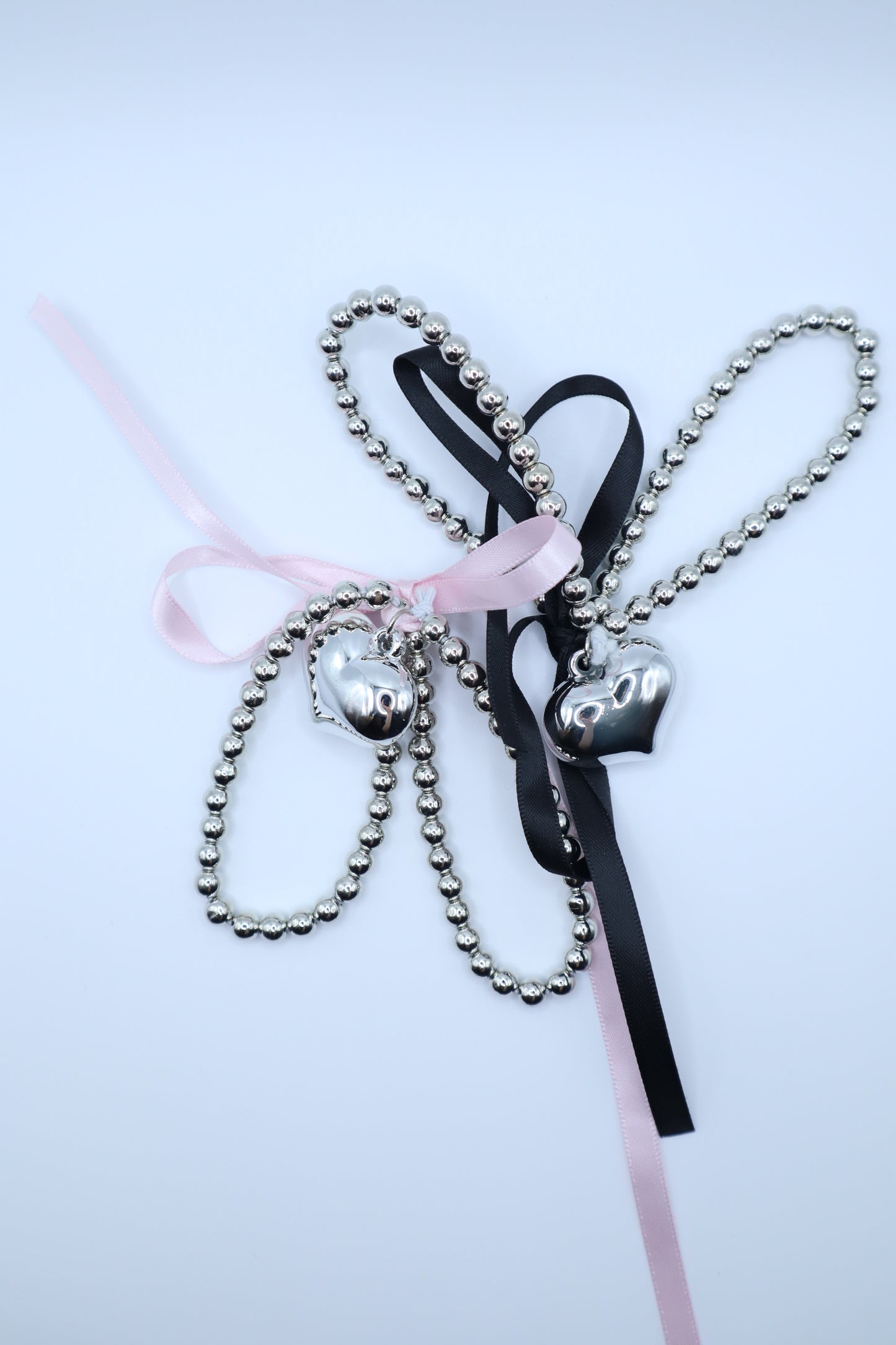 Plump Heart Charm Ribbon Silver Hair tie