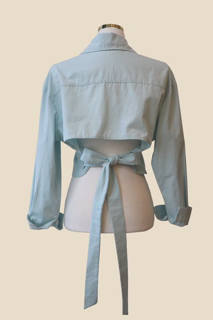 Ribbon Back Cropped Collared Shirt