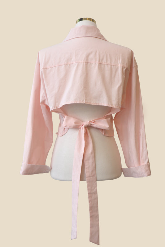 Ribbon Back Cropped Collared Shirt