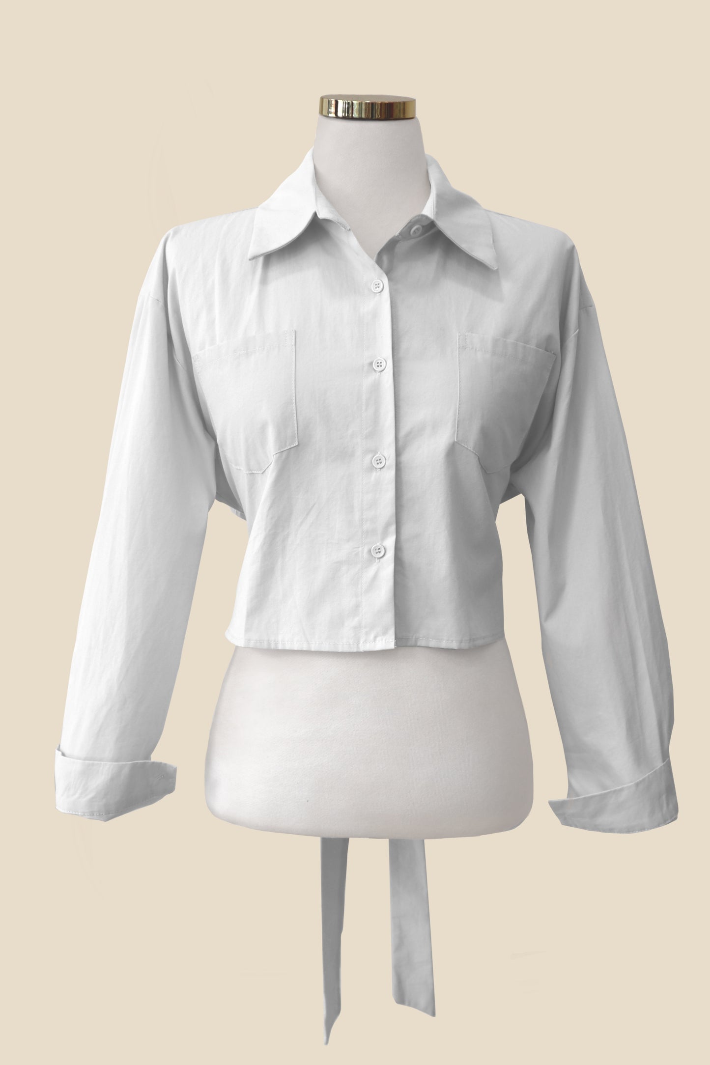 Ribbon Back Cropped Collared Shirt