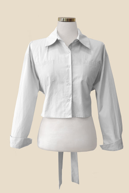 Ribbon Back Cropped Collared Shirt