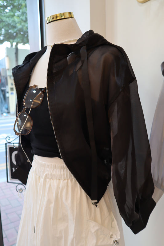 Glossy Sheer Mesh Zip-Up