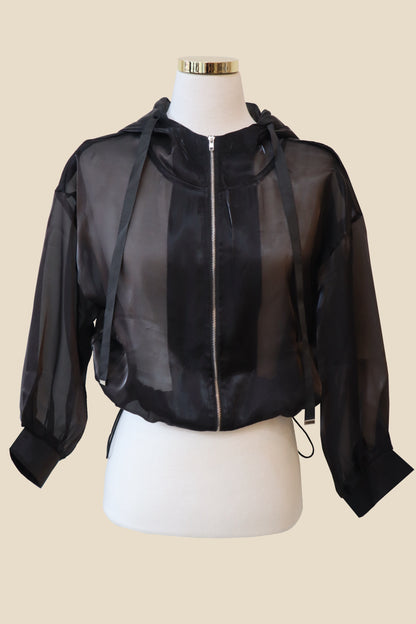 Glossy Sheer Mesh Zip-Up