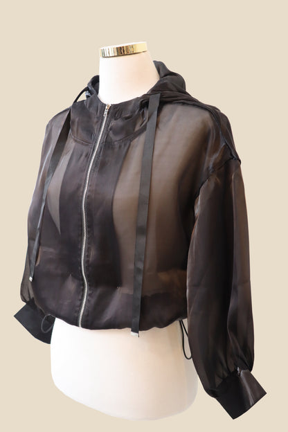 Glossy Sheer Mesh Zip-Up