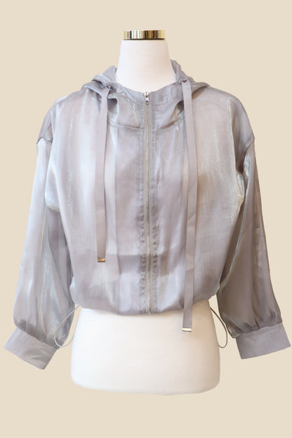 Glossy Sheer Mesh Zip-Up