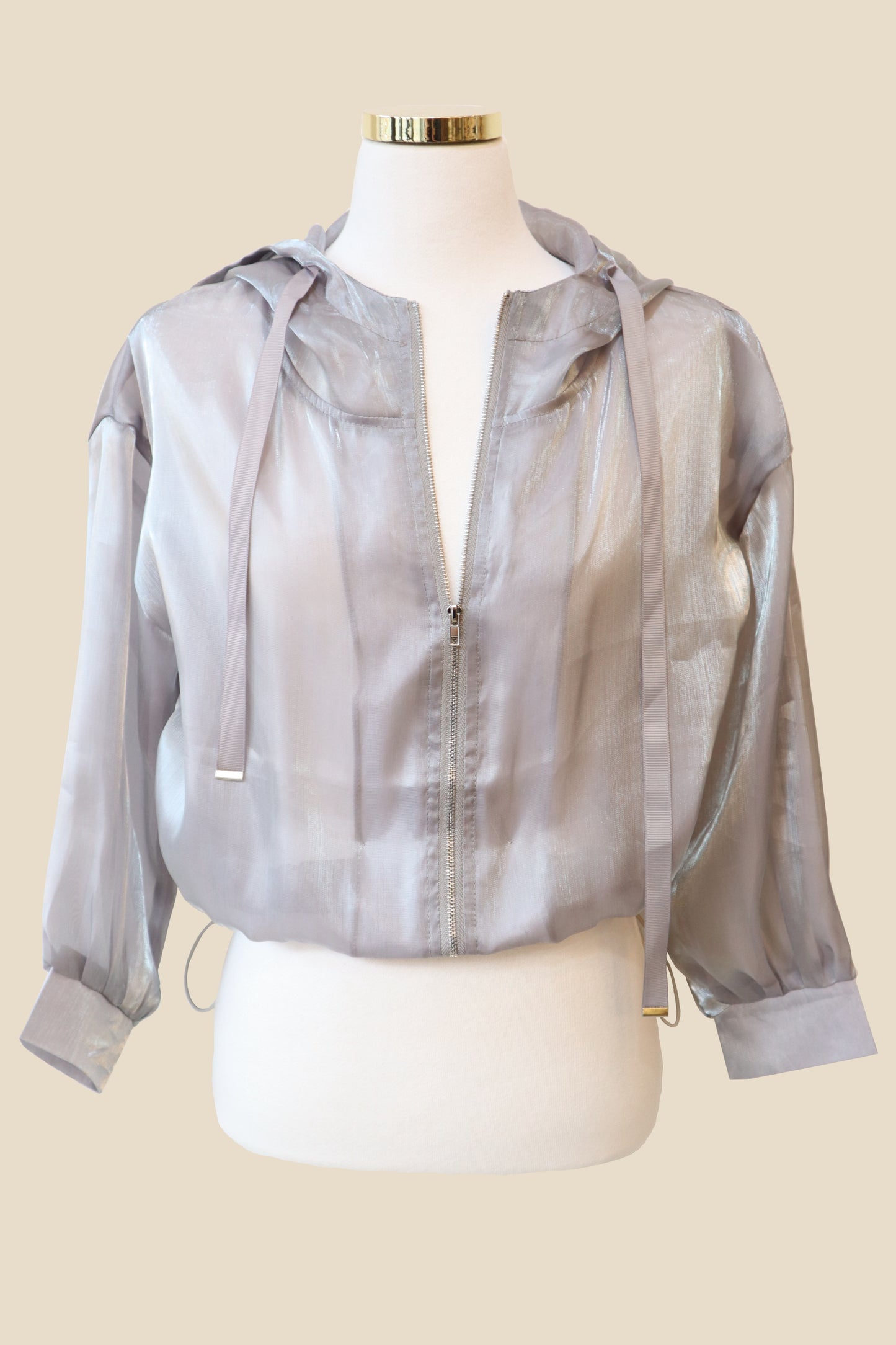 Glossy Sheer Mesh Zip-Up