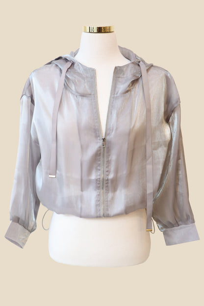 Glossy Sheer Mesh Zip-Up