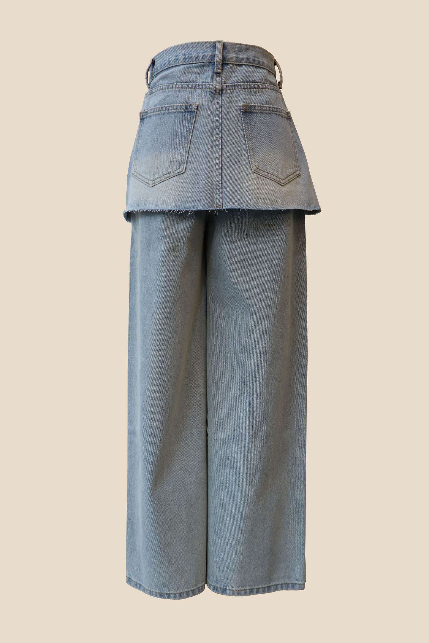 Straight-Wide Wrap Skirt Denim Pants