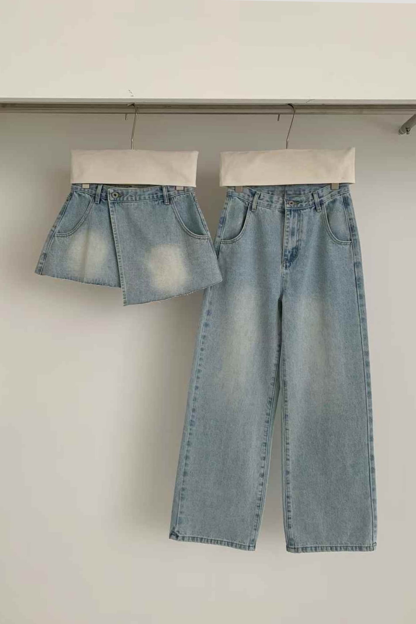 Straight-Wide Wrap Skirt Denim Pants