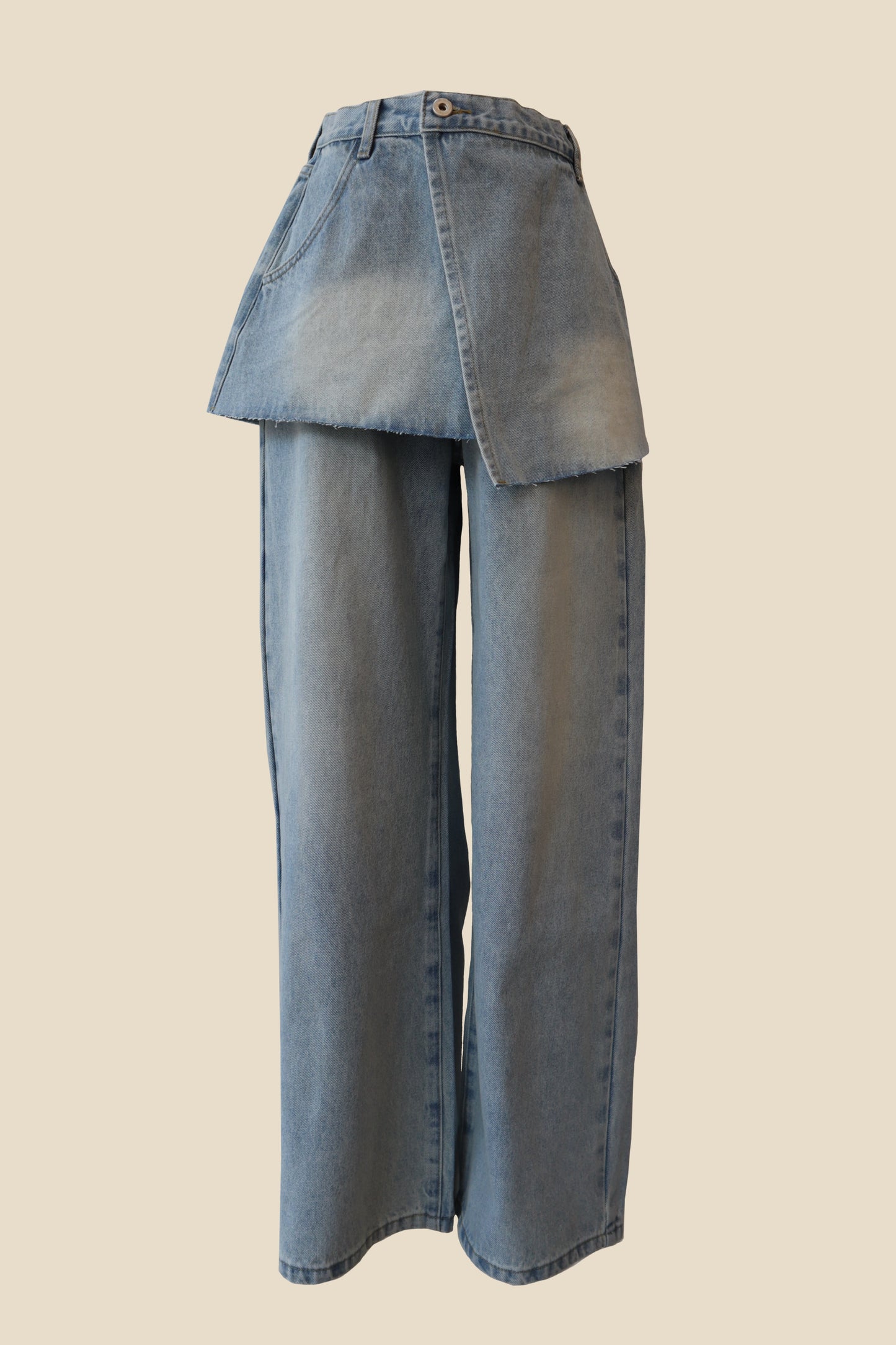 Straight-Wide Wrap Skirt Denim Pants