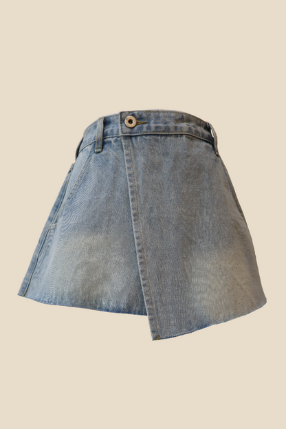 Straight-Wide Wrap Skirt Denim Pants