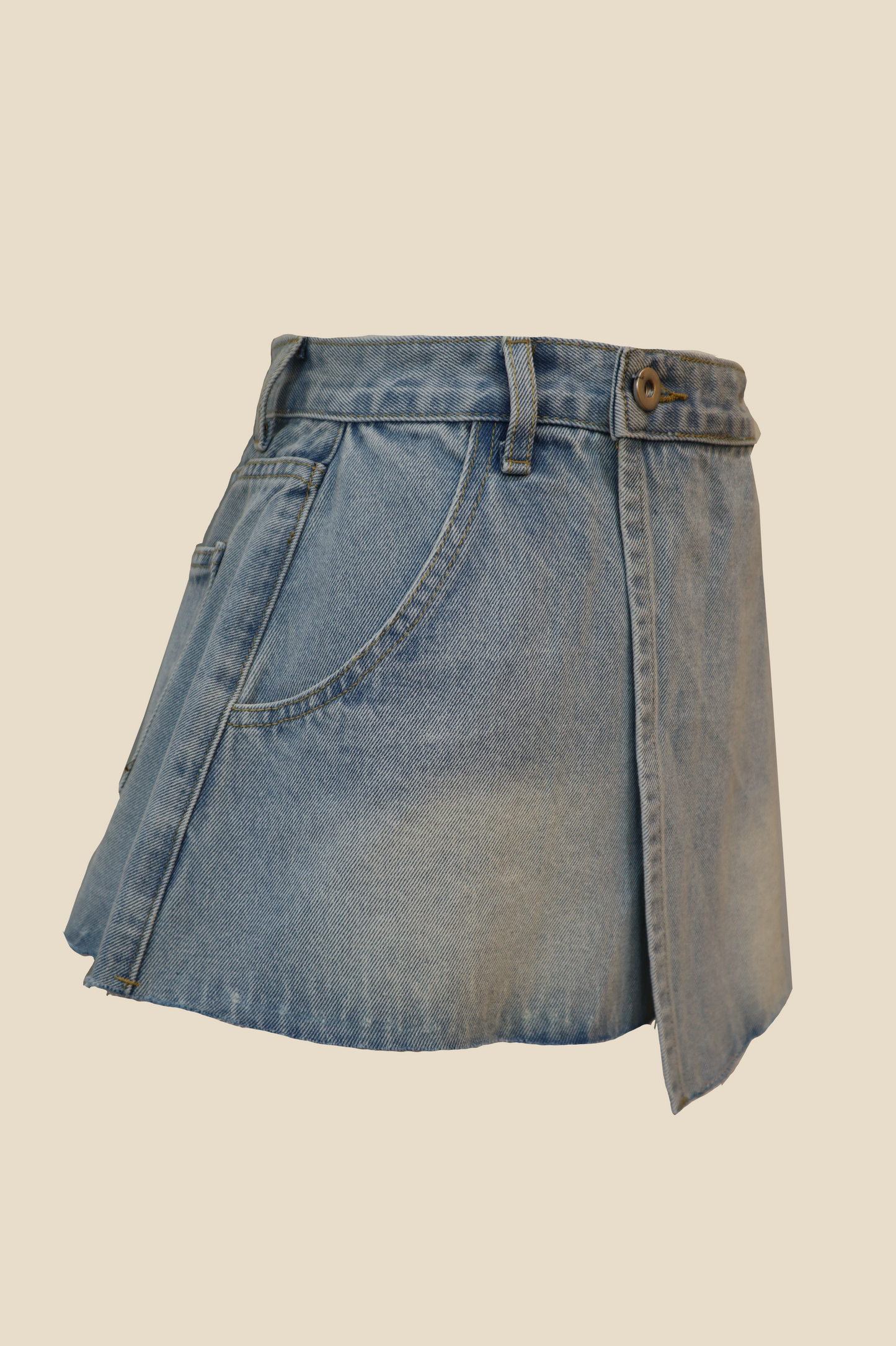 Straight-Wide Wrap Skirt Denim Pants