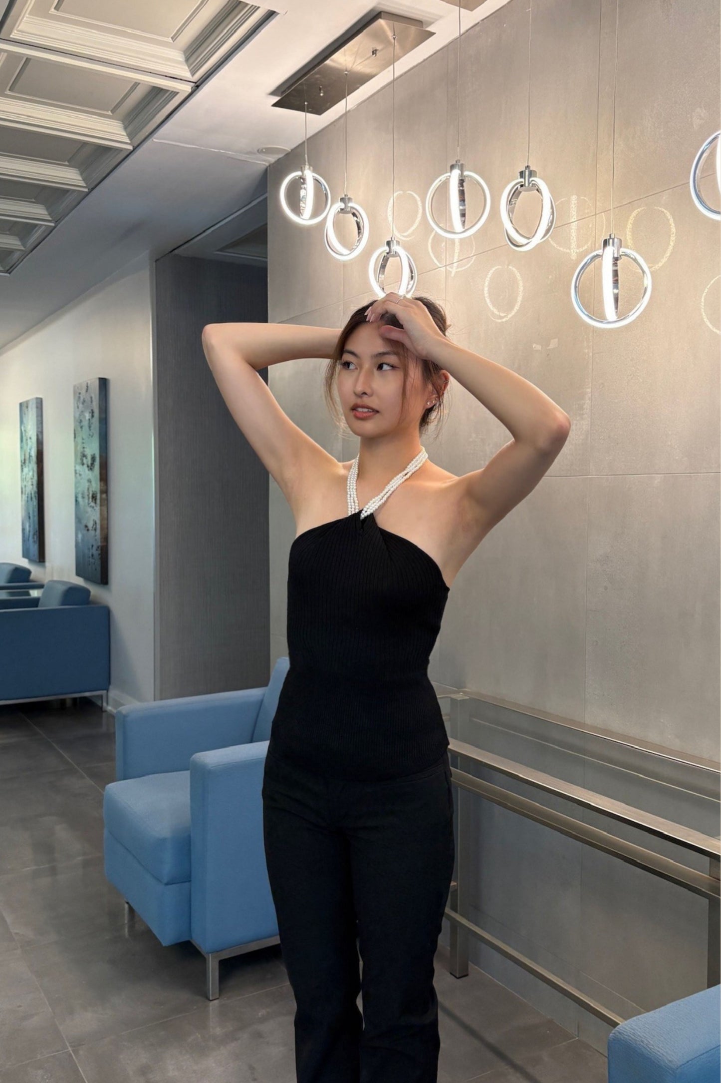 Pearl-Neck Sleeveless Top