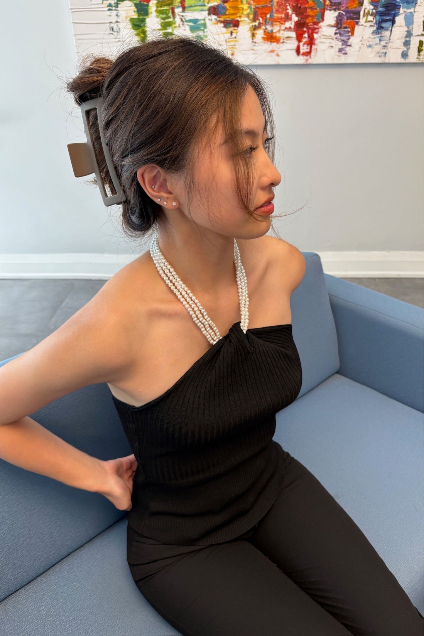 Pearl-Neck Sleeveless Top