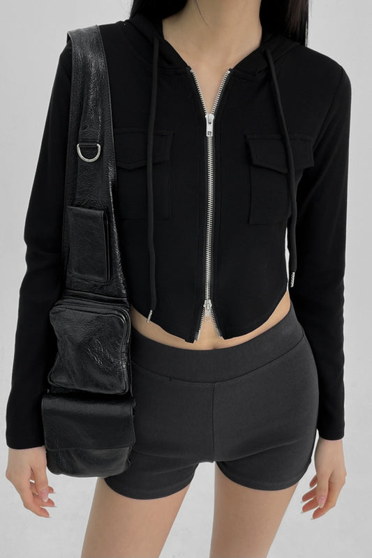 Double Pocket Cropped Zip-Up