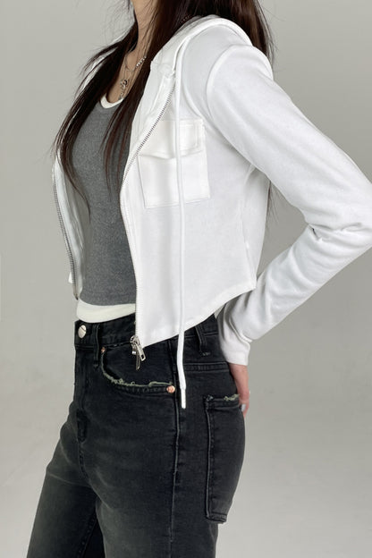 Double Pocket Cropped Zip-Up
