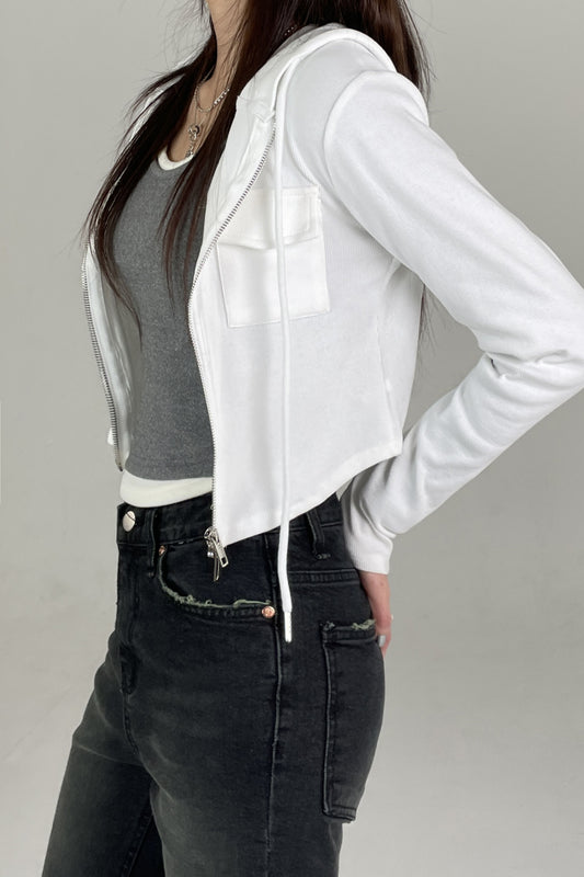 Double Pocket Cropped Zip-Up