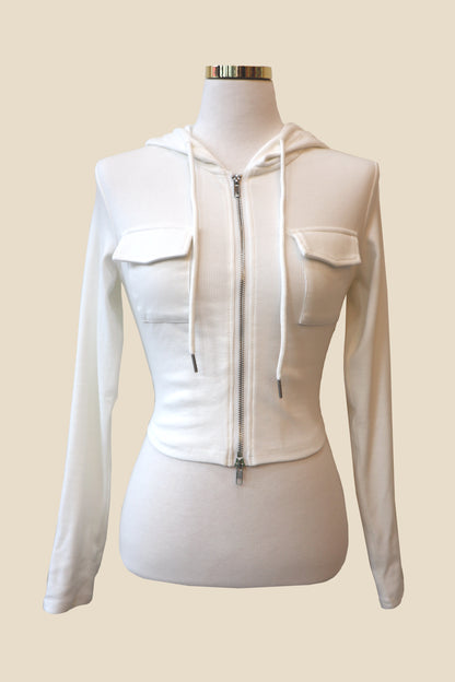 Double Pocket Cropped Zip-Up