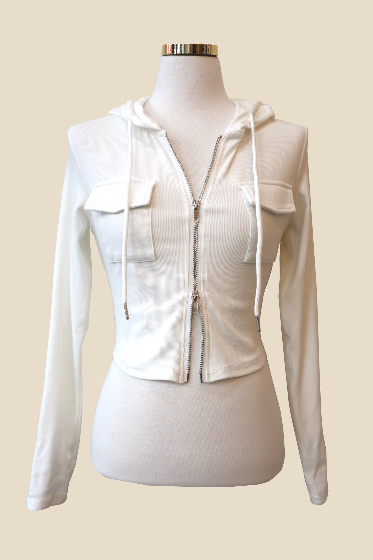 Double Pocket Cropped Zip-Up