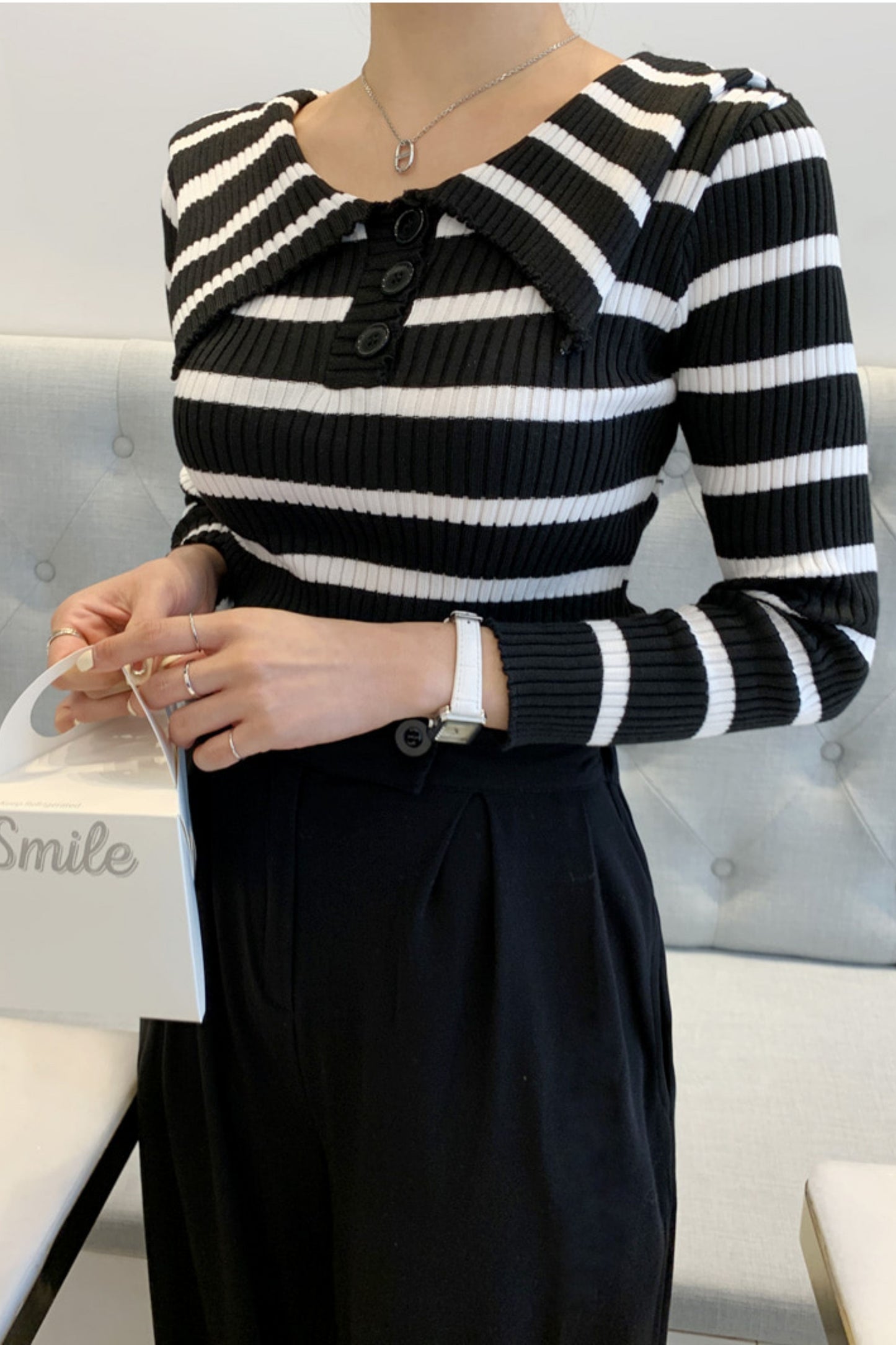 Monochrome Sailor Knit Top