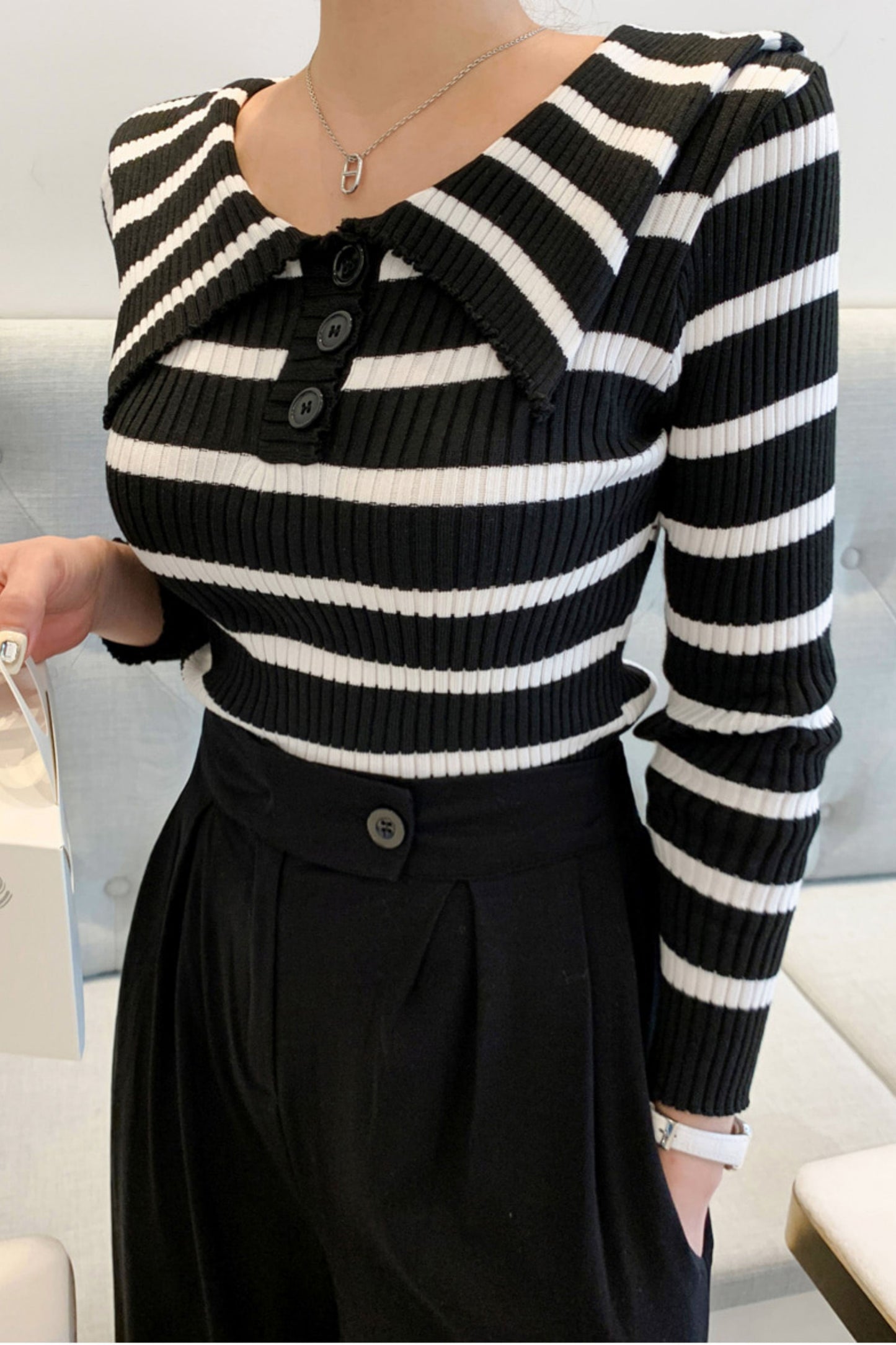 Monochrome Sailor Knit Top