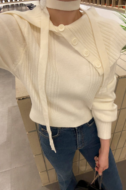 Collar Accent Button Knit Scarf Set