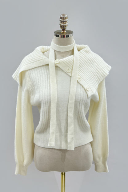Collar Accent Button Knit Scarf Set