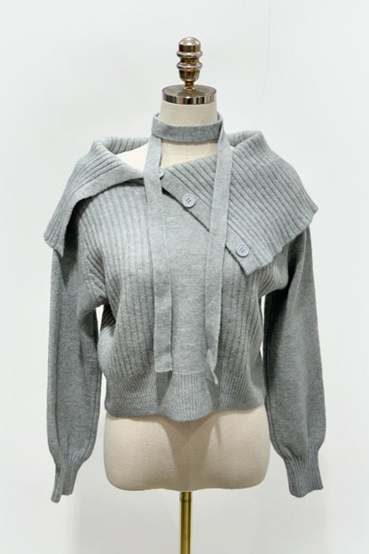 Collar Accent Button Knit Scarf Set