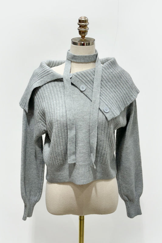 Collar Accent Button Knit Scarf Set