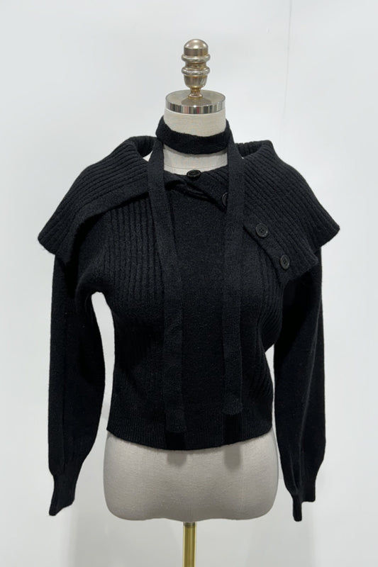 Collar Accent Button Knit Scarf Set