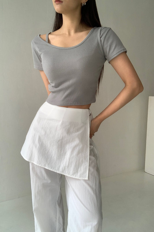 Ribbed Tank Layered Short Sleeve Set