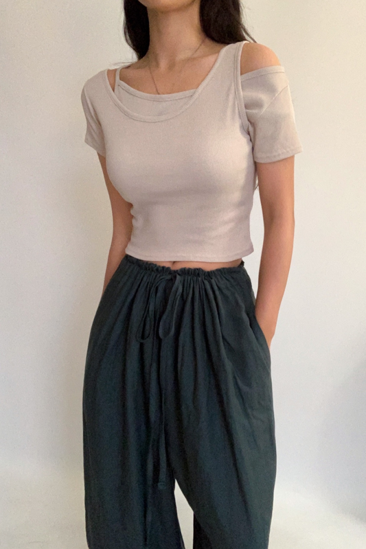 Ribbed Tank Layered Short Sleeve Set