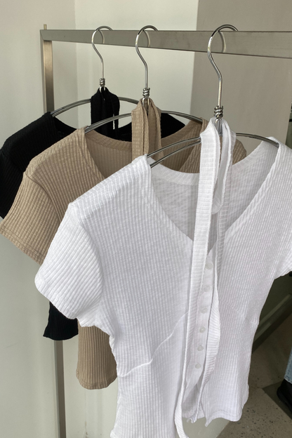 V-Neck Button Down Shirt & Scarf Set
