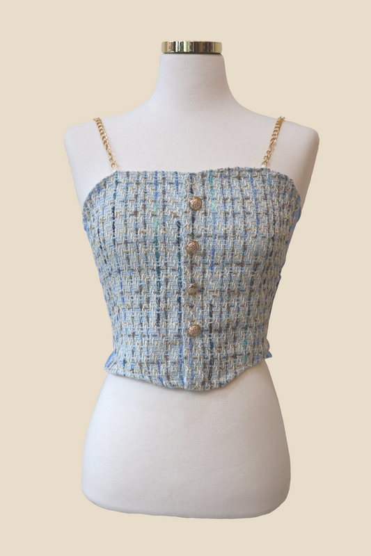 Tweed Sleeveless Button Top
