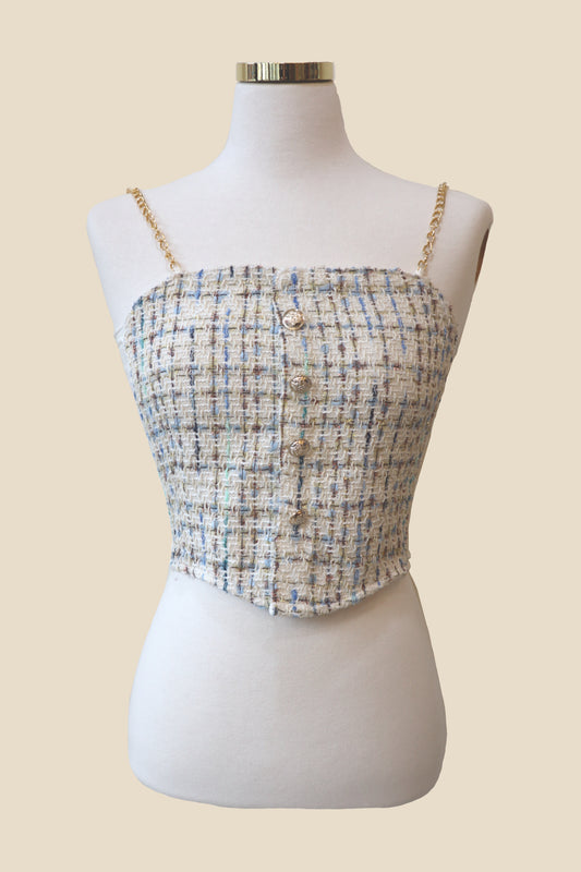 Tweed Sleeveless Button Top
