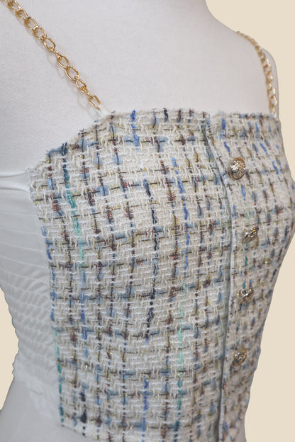 Tweed Sleeveless Button Top
